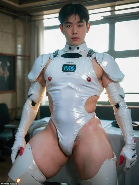 (masutepiece,High resolution,ultra - detailed:1.0),1(Boy,Robot Boy),Perfect male body,Look at the camera,Delicate eyes and delicate face,extremely details CG,Unity 8k wallpaper,intricate-detail,solo person,Detailed face, (Futuristic skin-perfect sexy white...