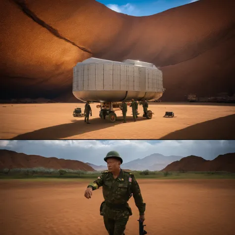 a high-ranking Thai military general discussing with Thai scientists, Thai scientists designing the core of a 20 kiloton hydrogen bomb at a secret nuclear weapons testing facility in Thailand, masterpiece, 8k, 4k, high resolution, photorealistic, physicall...