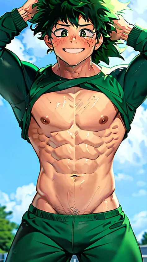 Midoriya Izuku, ((big pecs:1.3)), handsome, muscular.