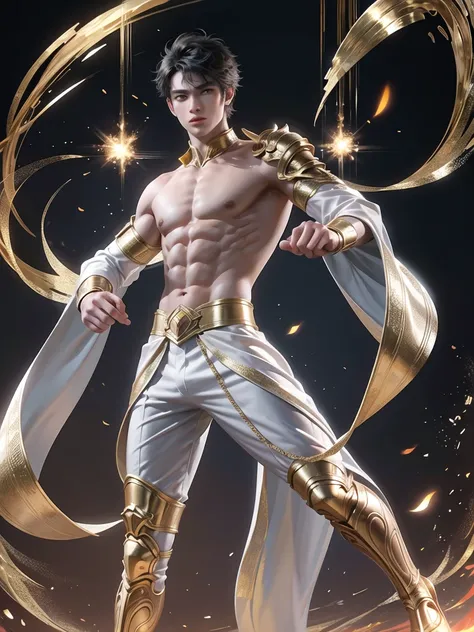 (Martial arts style works),(quality),(height)   ,1 boy,light black eyes, short dark black hair., alone,(Detailed background of a young boy),Handsome and detailed face.,fairy tale,(human race),The body is thin and shiny..,The details are perfect..,Image of ...