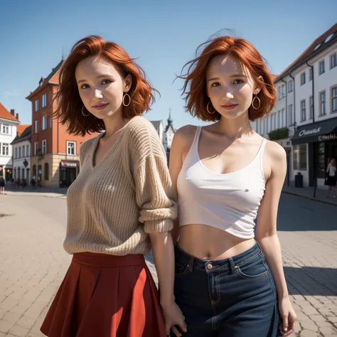 in the picture only a single woman with a head and an anatomically correct body, beach of sylt, a single 16-year-old on the beach, wunderschöne Red-Hairede junge Frau , beautiful detaileld face, perfect face, perfect body body, perfect anatomy, wearing nic...