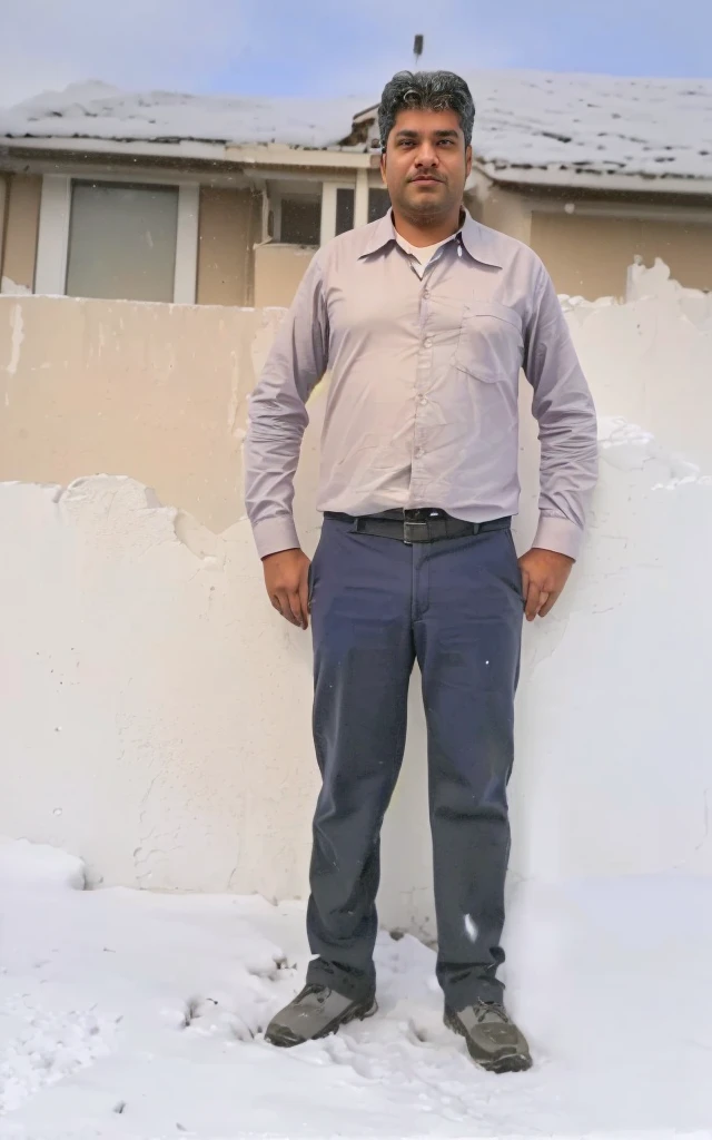 arafed man standing in front of a wall with a house in the background, Full body photo, around 19 years, Full body photograph, full body photography, very very low quality image, Full body photogenic shot, Full body profile camera shot., about 3 5 years, F...