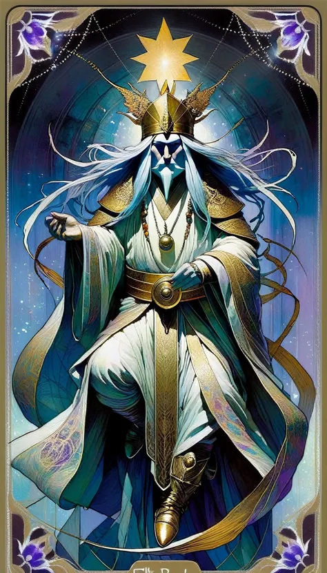 tarot card, the high priest, ((text on card: "EL SUMO SACERDOTE"))artwork by Brian Froud and Carne Griffiths and Wadim Kashin, intricate details, oil
