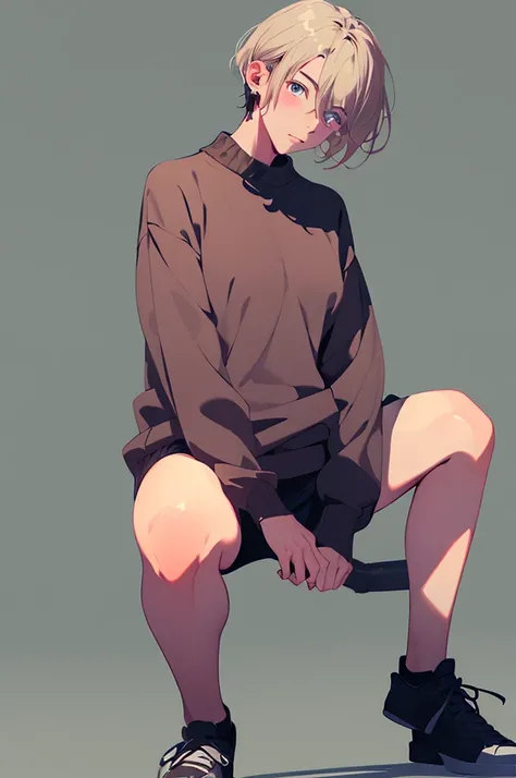 (masterpiece:1.3),(best quality:1.2),(absurdres:1.1), (full body:1.1), large sweater, no pants,
mgk_akane, covered ears,looking at viewer,
(highly detailed face and eyes:1.1),simple background,