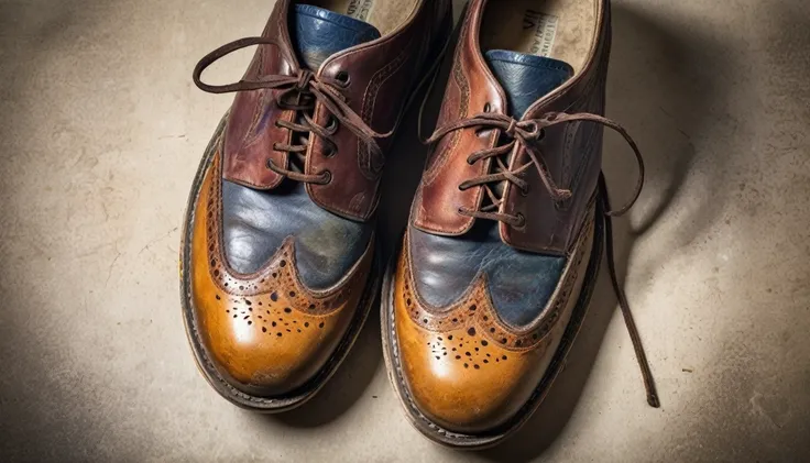 old shoes, isolated, colorful, vintage, still life, highly detailed, 8k, photorealistic, professional studio lighting, vibrant colors, intricate textures, worn leather, laces, weathered, natural lighting, dramatic shadows, unique perspective, cinematic com...