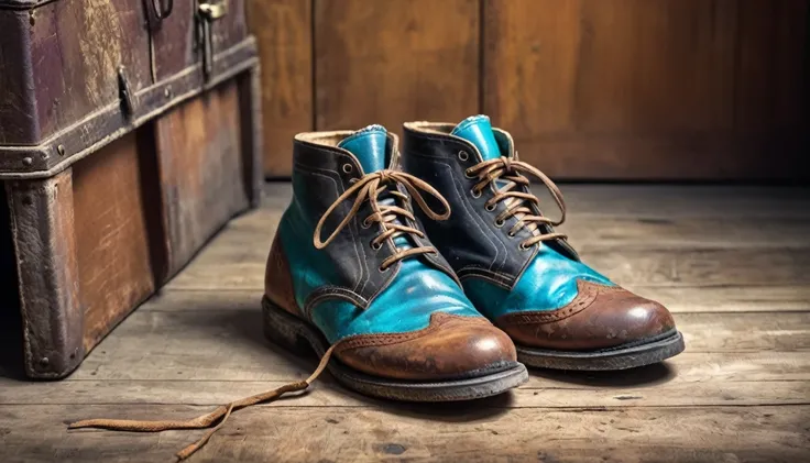 old shoes, isolated, colorful, vintage, still life, highly detailed, 8k, photorealistic, professional studio lighting, vibrant colors, intricate textures, worn leather, laces, weathered, natural lighting, dramatic shadows, unique perspective, cinematic com...