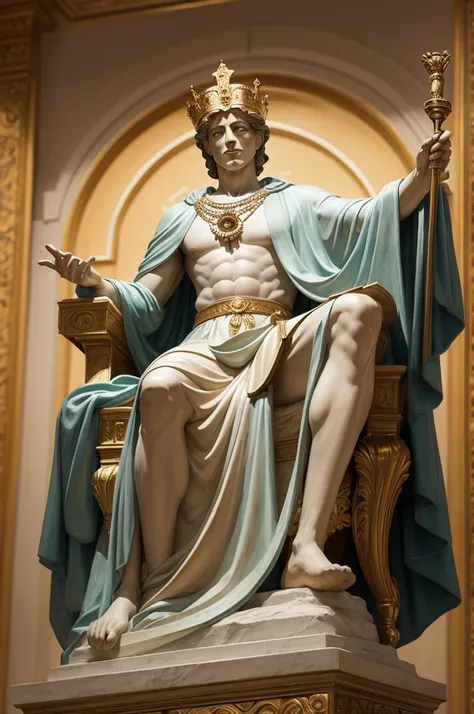 A majestic statue or painting of David as king, representing his lasting legacy as a fair and wise leader. Style Disney 