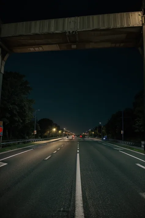 ((2 lane big road)), night, buildings on both sides