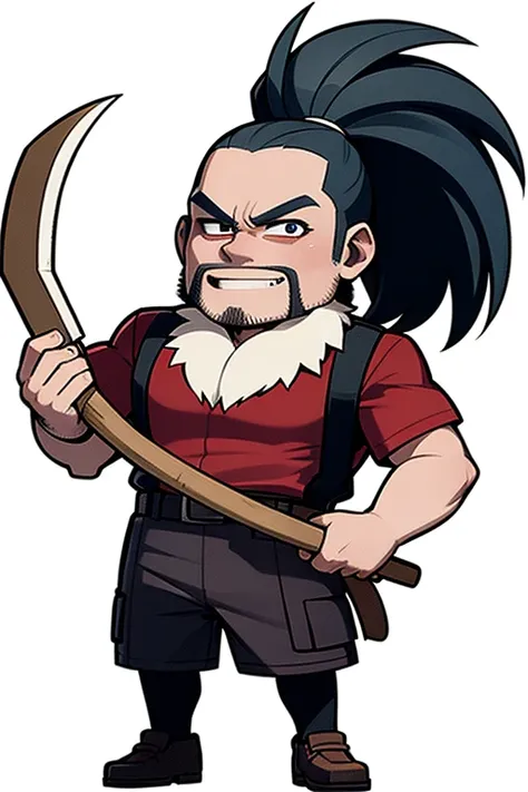 2D character, lumberjack, png, sprite, White background, fully body, grown-up, with an ax in hand, villain