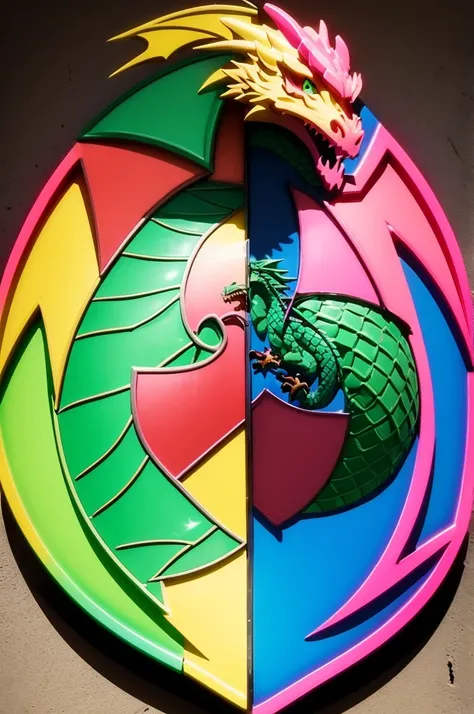 Make a team shield with a dragon on the shield and also the colors light green and pink and also the team&#39;s name is Dragoes Ceará put the name on the shield