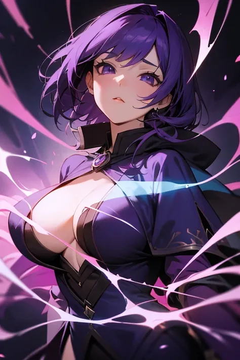 good now create a mage with open chest with dark purple hair open chest and big breasts