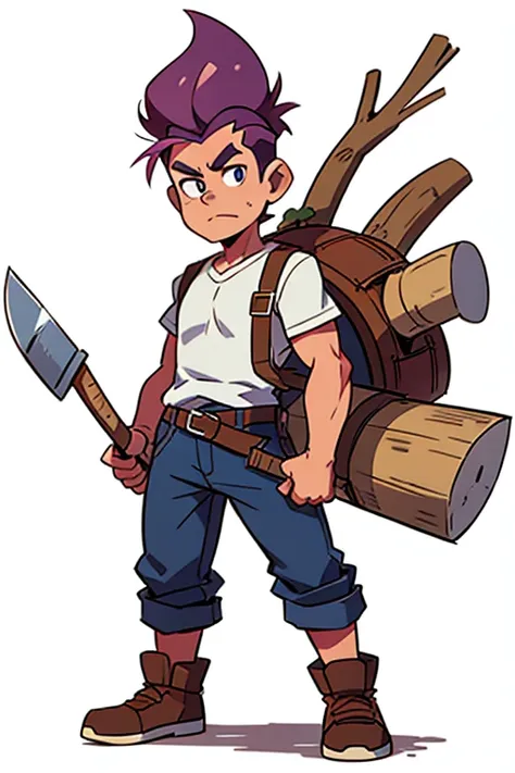 2D character, lumberjack, png, sprite, White background, fully body, grown-up, with an ax in hand, villain