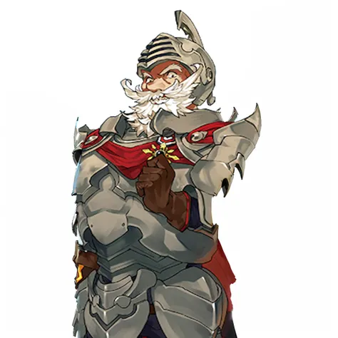 Anime picture of a knight, white pointed beard, armor, red cape, huge shoulder armor, Art style of Rune Factory 5, official character art, Guilty Gear Art Style, Jrpg-Charakterkunst, cushart krenz key art, ( ( Concept art for characters ) ), 2 d sprite, hu...