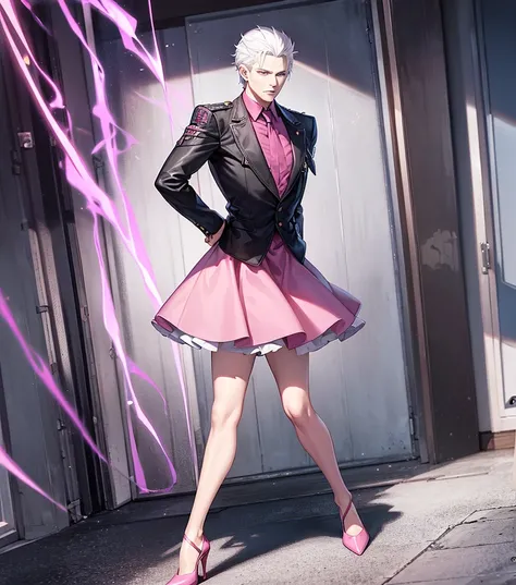 Vergil from Devil may cry Wearing a pink skirt and high heels