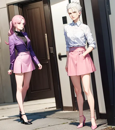 Vergil from Devil may cry Wearing a pink skirt and high heels