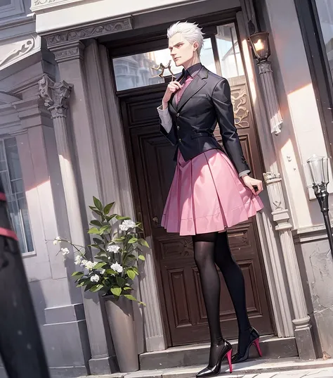 Vergil from Devil may cry Wearing a pink skirt and high heels