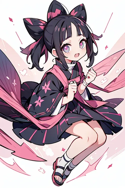 charachter , fly away, pink and black hair, star-shaped pupil, Art of Kimetsu no Yaiba