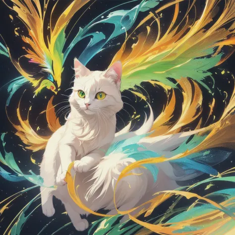 Trick Art、brightly colored Cat with green eyes and yellow eyes, highly detailed Digital Painting, Cat. Digital Painting, Beautiful digital art,Trick Art、 Beautiful digital artwork, Amazing digital art, Digital Painting highly detailed, Amazing digital art,...