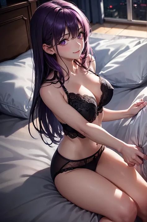 (Best Quality,High resolution,8K,finelity detailed background,Masterpiece:1.2),beautiful girl,Shiny purple hair,messy hair,Purple Eyes,Gentle look,A refreshing look,Best quality,Best Quality,Aesthetic and aesthetic:1.2,Best details((Super detailed))(High-d...