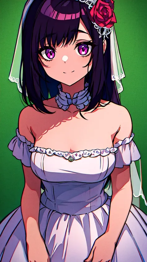 Zombie girl with short, dark purple hair, Wearing a wedding dress