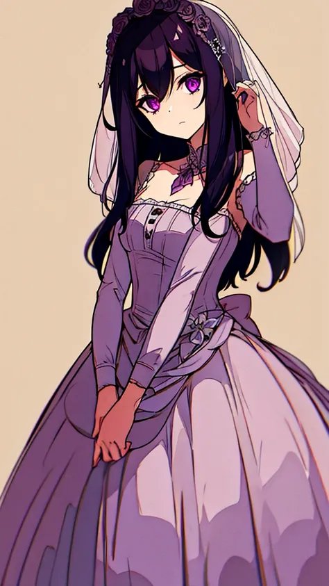 Zombie girl with short, dark purple hair, Wearing a wedding dress