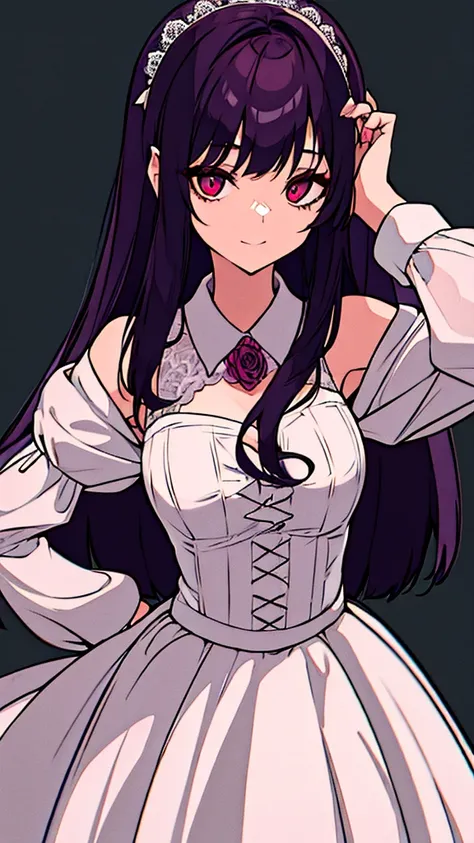 Zombie girl with short, dark purple hair, Wearing a wedding dress