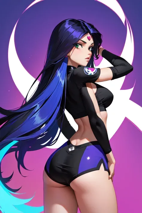 Ravena, tee titans, right hair, 1 girl, sexy, flying teen titans. high qualiy, showing the ass, ultra detaild