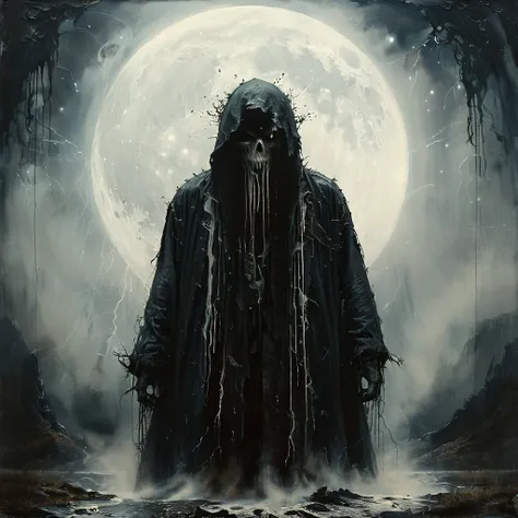 faceless specter drifting through moonlit mist, storm lighting, mad-mtrx