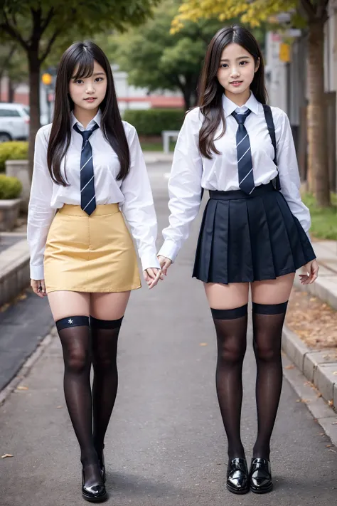 (realisticな紺色ブレザーの制服を着用しています), ((high school girls always wear black stockings.)), (8k), (highest quality: 1.2), (realistic: 1.2...