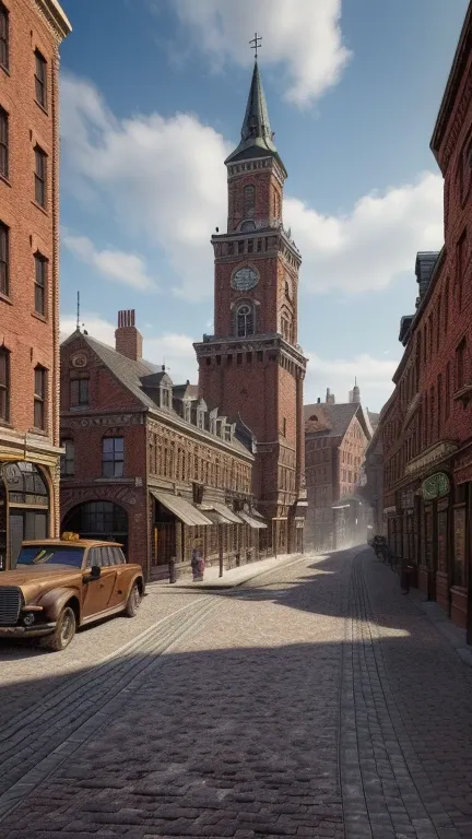 a provincial town in the 19th century, crossroads street,  a bar, a hotel, (best quality,4k,8k,highres,masterpiece:1.2),ultra-detailed,(realistic,photorealistic,photo-realistic:1.37),detailed architecture, cobblestone streets, brick buildings,  wood buildi...