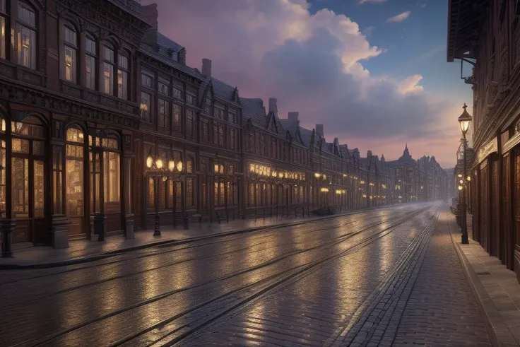 a provincial town in the 19th century, crossroads street,  a bar, a hotel, (best quality,4k,8k,highres,masterpiece:1.2),ultra-detailed,(realistic,photorealistic,photo-realistic:1.37),detailed architecture, cobblestone streets, brick buildings,  wood buildi...