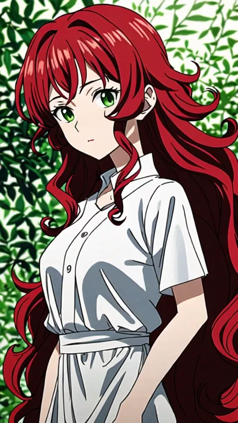 1 girl, red curly hair, with green eyes, manga version 