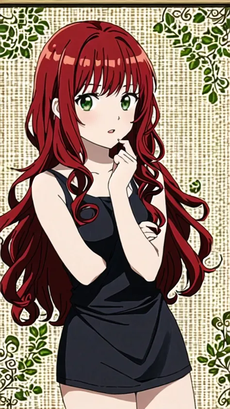 1 girl, red curly hair, with green eyes, manga version 