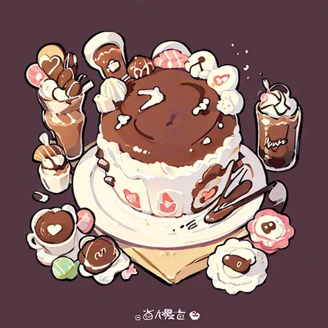 cute artstyle, cute color, cute design, cute icon, chocolate shortcake, chocolate cake, 🍫  , chocolate cakes , many cakes , food...