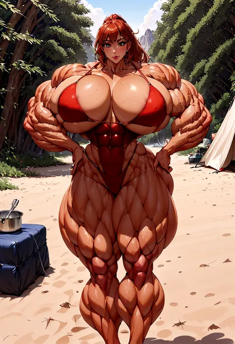 large muscle woman camping