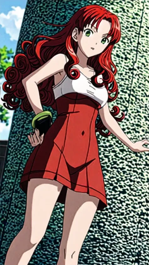 1 girl, red curly hair, with green eyes, anime one piece