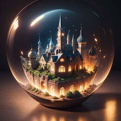  (Isometric 3D),(masterpiece),  (чрезвычайно подробные обои CG Unity 8k), (Best quality), (best illustration), (best shadow),
spicy , small beautiful fairytale town, on an island floating in space inside a transparent bubble, Background Cosmos
,Octane rend...