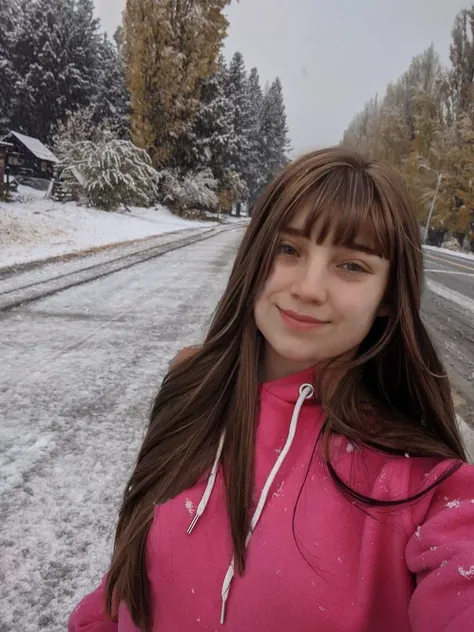 long brown hair with bangs