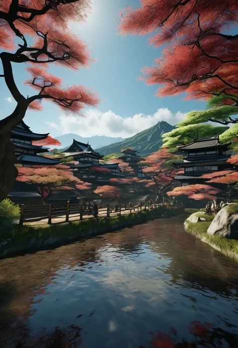 Landscape of feudal Japan, with samurai, in Ultra realistic 8K photo mode