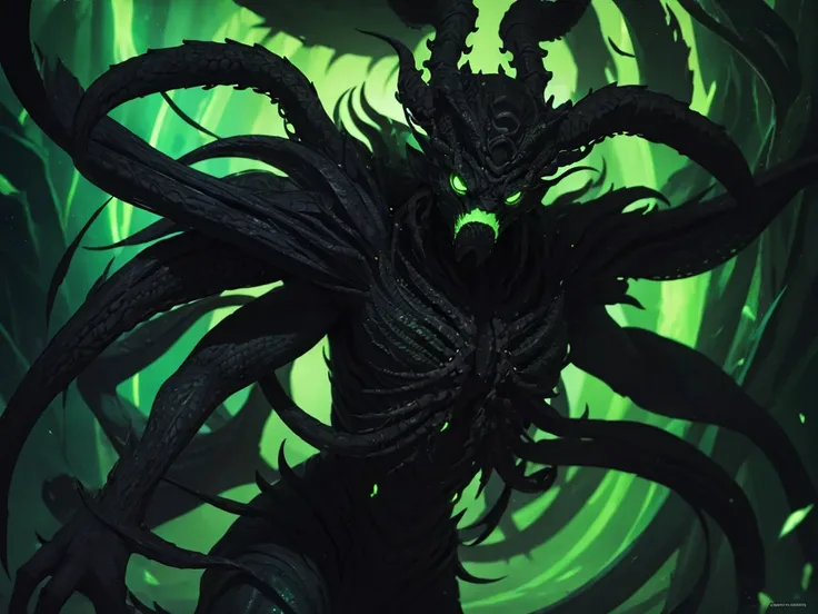 Six-armed creature, Black skin with green, Four Eyes 