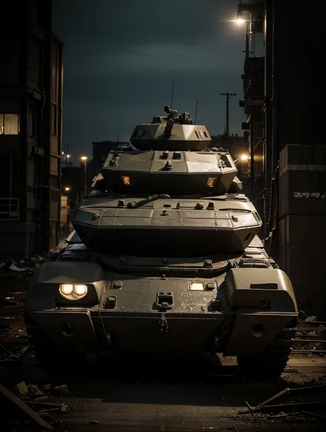 Russian T90M Main Battle Tank, 8k Resolution, Tank, In action, At night, In a broken and abandoned city