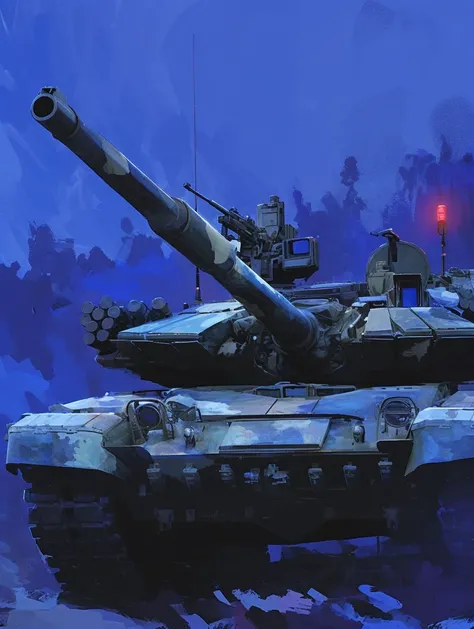 Russian T90M Main Battle Tank, 8k Resolution, Tank, In action, At night, In a broken and abandoned city