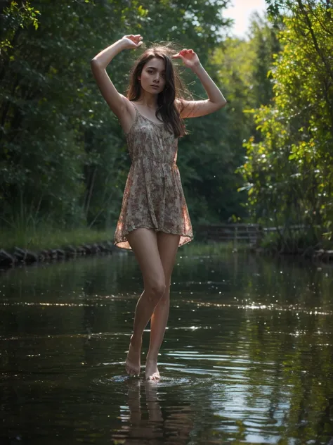 best quality, ultra highly res, realistic full body photography in the dark swamps from a young pretty uzbek women, floating of ...