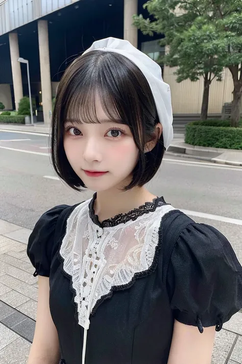 high resolution、８K、Bobcut、girl、Medium length、可愛いgirl、Japanese Idols、Age 25、Black Hair、beauty、Young Japanese Woman、Detailed、Highest quality、Black clothes、Boyish clothes、Wearing a white mask、university student、Beautiful eyes,