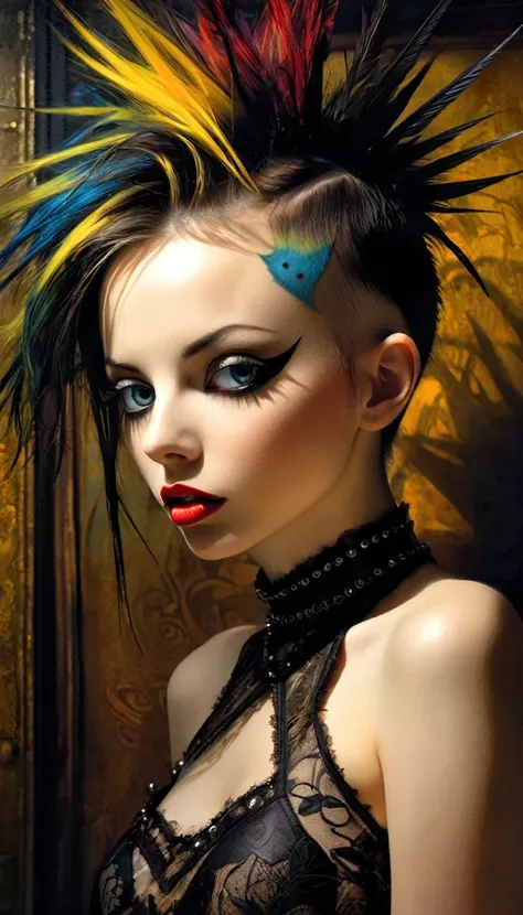 punk girl, eroticism, lingerie, sex sex sex (best quality,4k,8k,highres,masterpiece:1.2),ultra-detailed,(realistic,photorealistic,photo-realistic:1.37),intricate details,vivid colors,sharp focus,professional,Dave McKean artwork, oil touch of surrealism,oil...