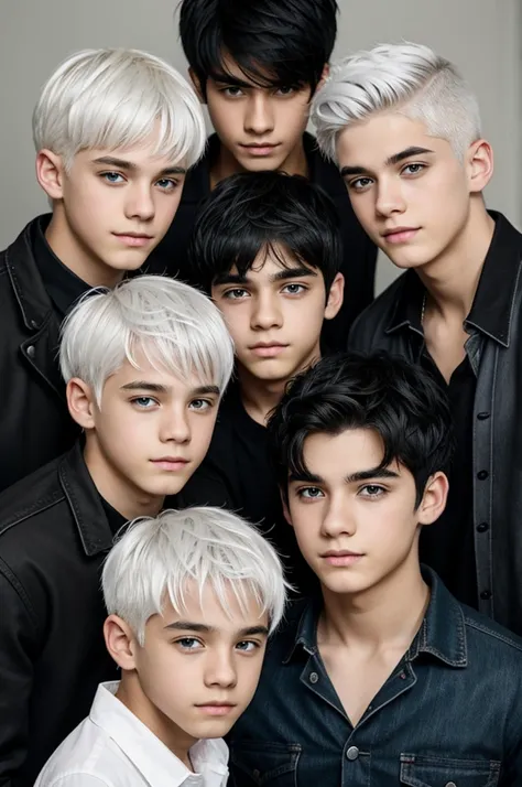 White haired boy with 3 other black haired boys