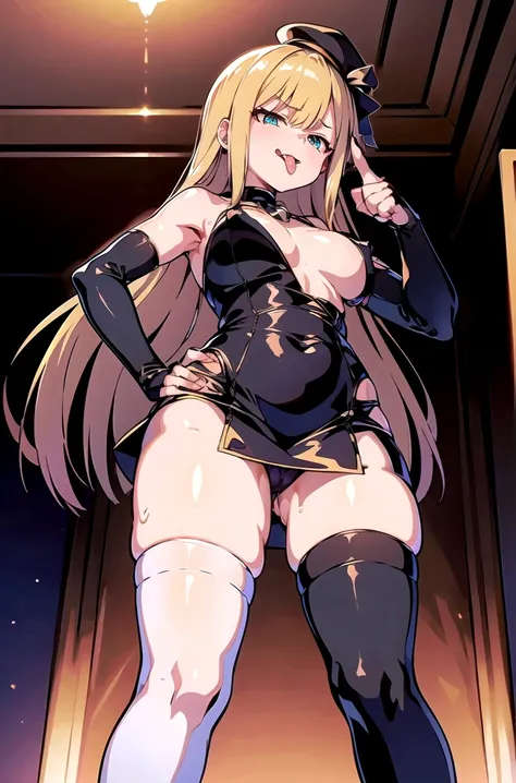 (最high quality, 8K, masterpiece: 1.3, Ultra HD, high quality, 最high quality, High resolution),1 girl,((Four Fingers,Middle finger:1.5)),(Five Fingers,Hands on hips:1.3),(Black bodycon dress:1.5),Black underwear:1.1,Micro Dress, Shiny Dress, (Elbow hand poc...