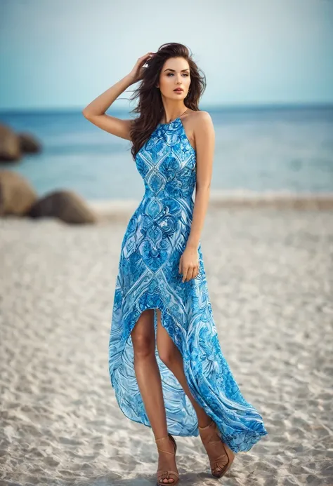 Beautiful sexy woman , stand up, modern summer style , unique dress 