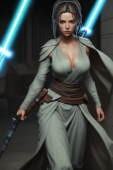 Most beautiful Jedi ever big breast. Gorgeous. Loving. Perfect body. Jedi girl robe on Covering most of body. Jedi bastila Shan. Lightsaber in hand
