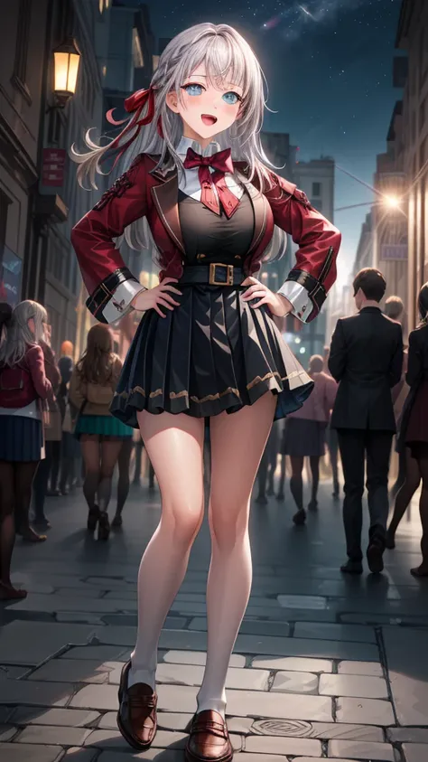 Alisa Kujou, 

(night:1.7), 1 girl standing at attention, 22 years,young female,beautiful Finger, beautiful long legs ,beautiful body ,beautiful Nose ,beautiful character design, Perfect eyes, perfect face,

There is an anime girl., 1 girl, thighs, Alone, ...